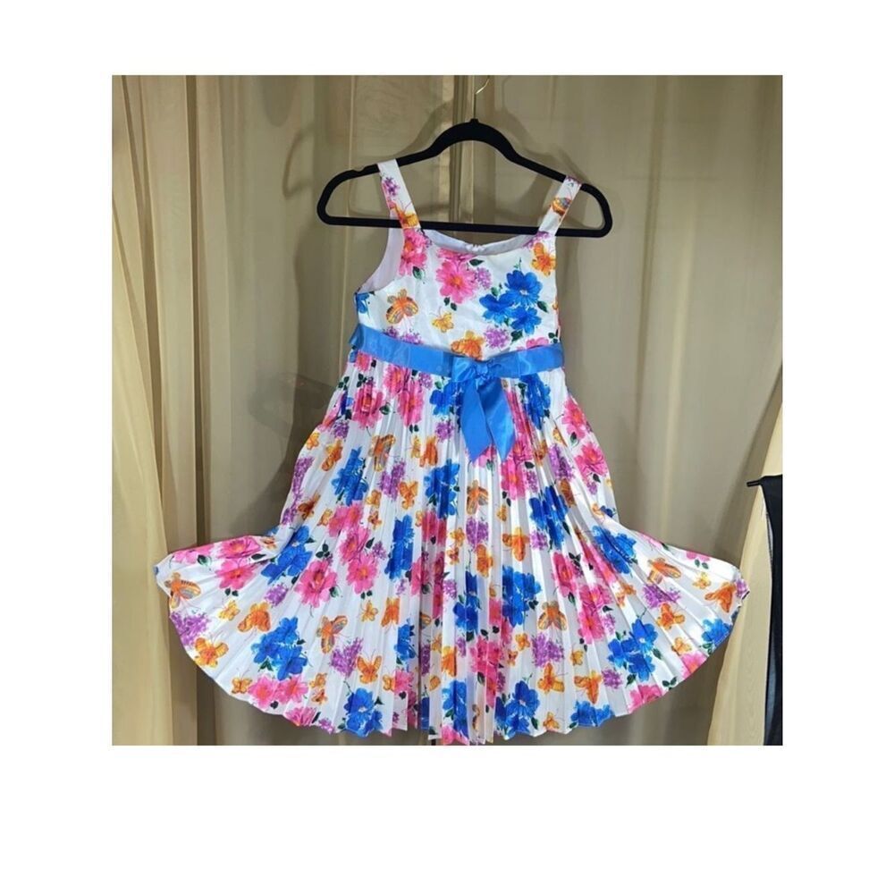 Bonnie Jean Pink and Blue Pleated Sundress Sleeveless Size 14